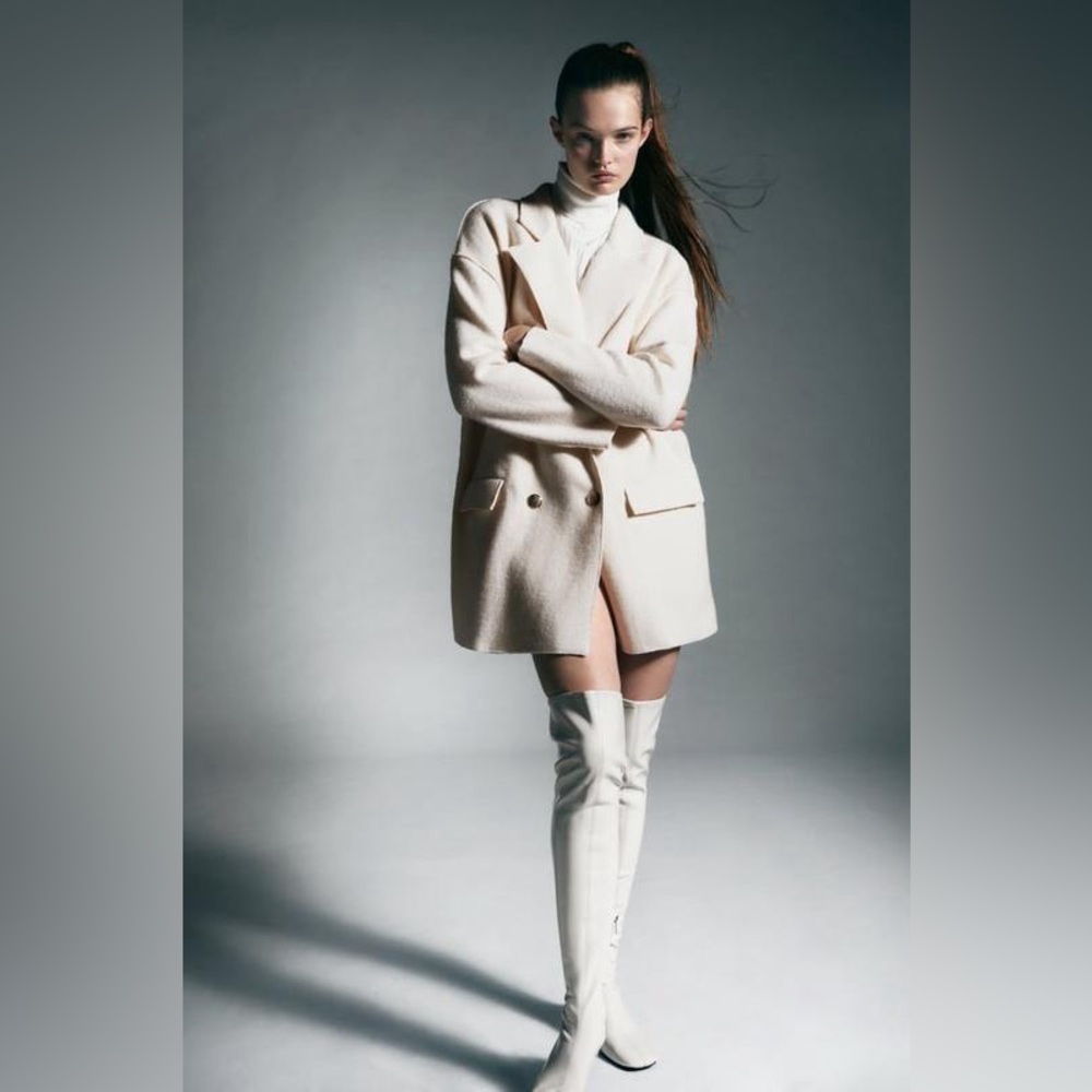 Zara Wool Blend Coat with Contrasting Buttons - Ecru